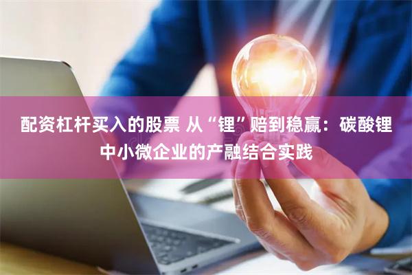 配资杠杆买入的股票 从“锂”赔到稳赢：碳酸锂中小微企业的产融结合实践