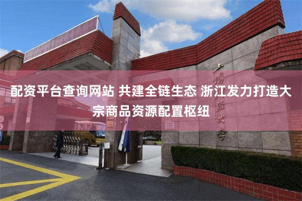 配资平台查询网站 共建全链生态 浙江发力打造大宗商品资源配置枢纽