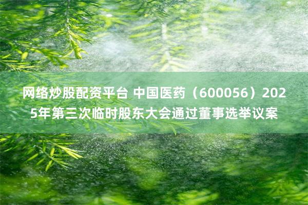 网络炒股配资平台 中国医药(600056)2025年第三次临时股东大会通过董事选举议案