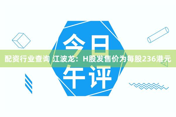 配资行业查询 江波龙：H股发售价为每股236港元